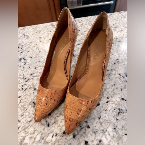 Lauren Ralph Lauren Adena Cork Pumps Size 9.5 | 3.75” Pointed Toe Heels - Picture 2 of 9